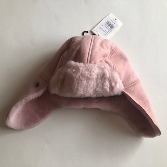 UGG KIDS LEATHER & REAL SHEARLING TRAPPER HAT AND MITTENS SET. SHEEPSKIN - Picture 7 of 16